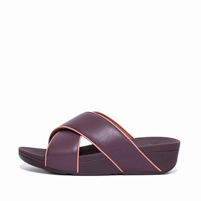 Fitflop Lulu Pop Binding Leather Cross Slides - Sandalen Damen - Lila (TJB543278)